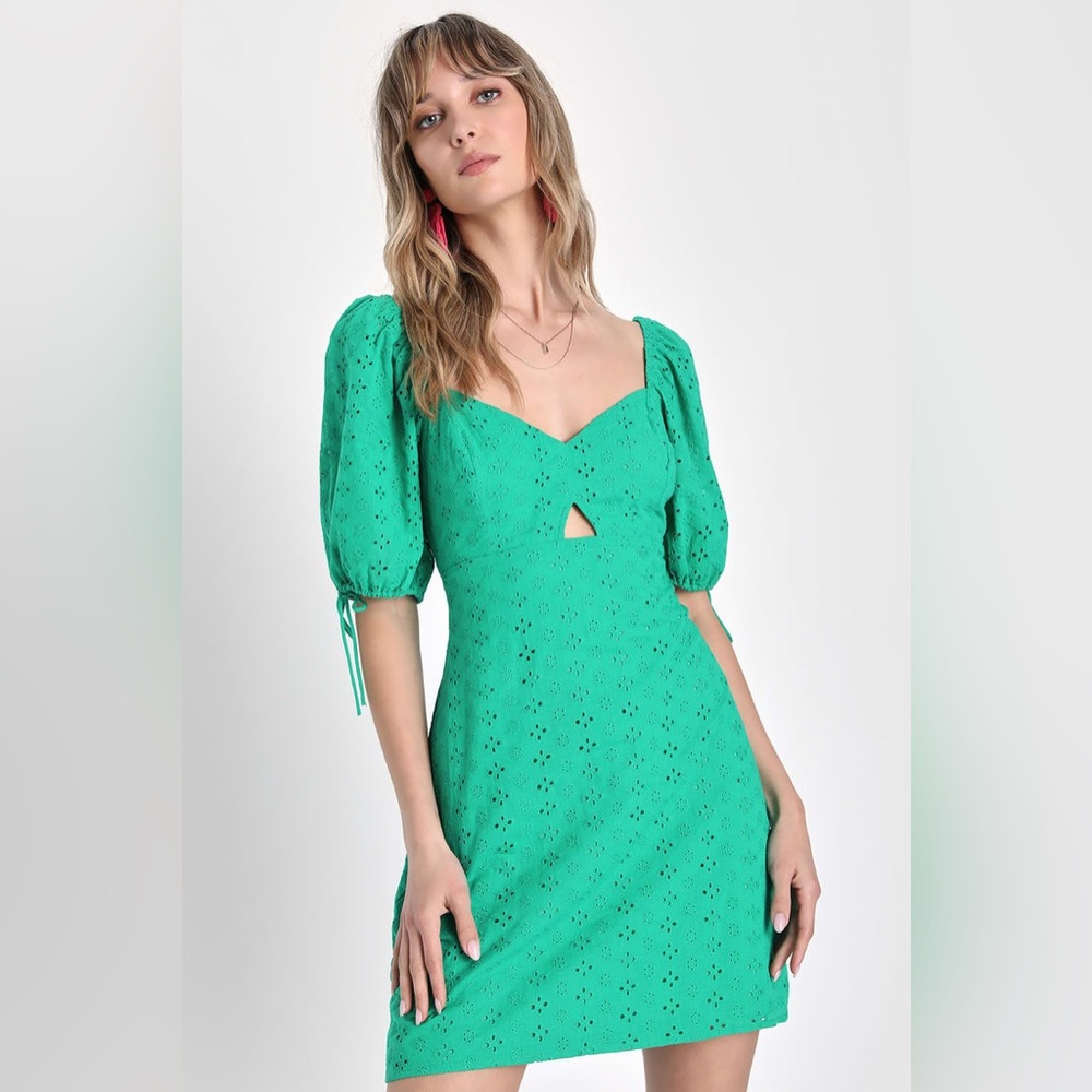 Lulus Green Eyelet Dress Small NWT